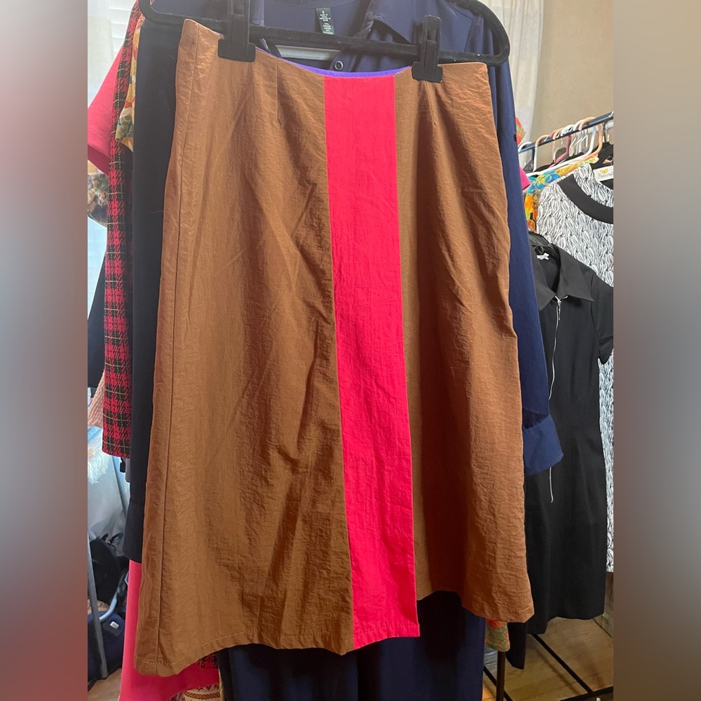 Anthropologie Brown Skirt with Bright Pink Center Panel